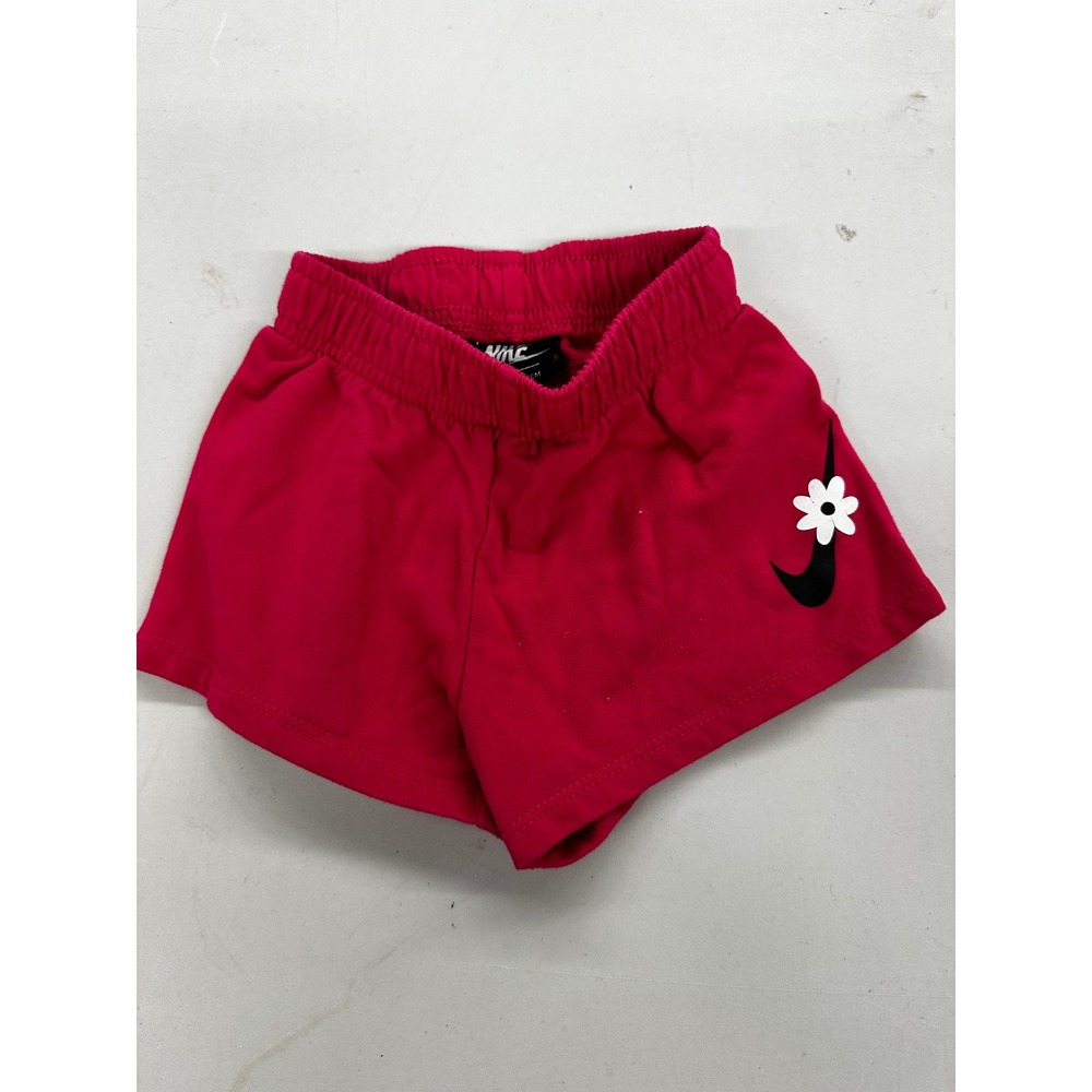 Nike Girls Pink Daisy Flower Logo Athletic Shorts 18M French Terry Elastic Waist